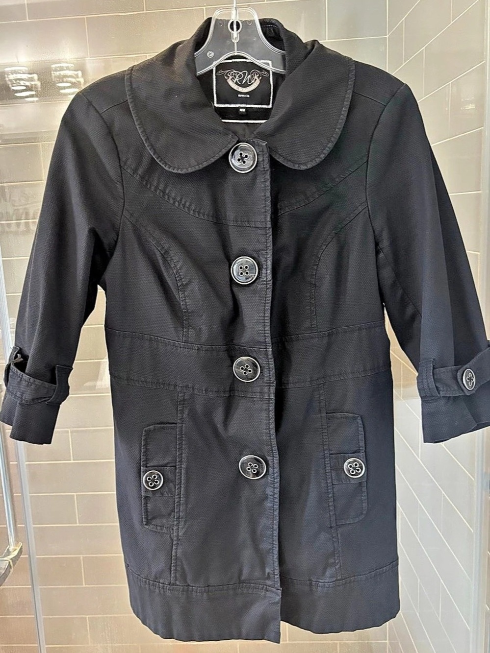 RW&CO. Black Button-Front Trench Coat